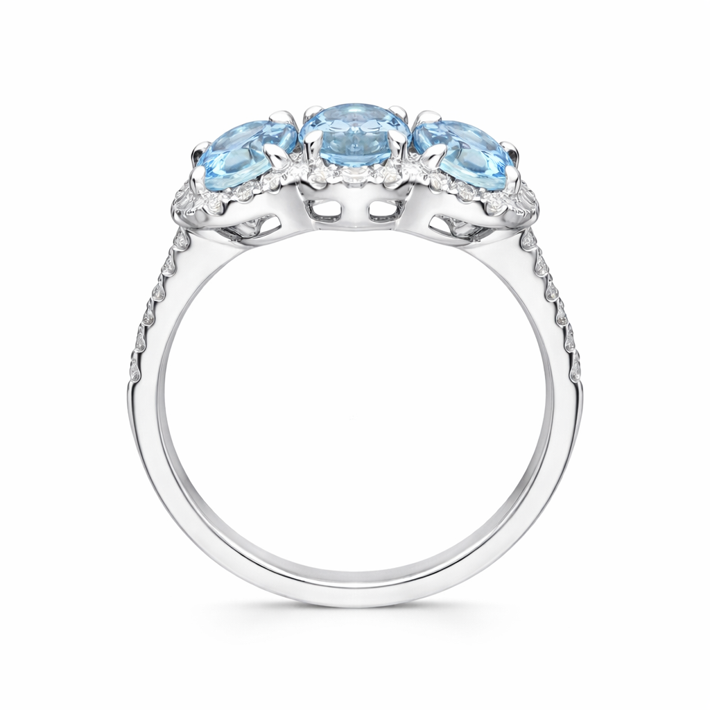 18ct White Gold 2.14ct Aquamarine Diamond Oval Cluster Ring RW-1579-SAQ Image 2