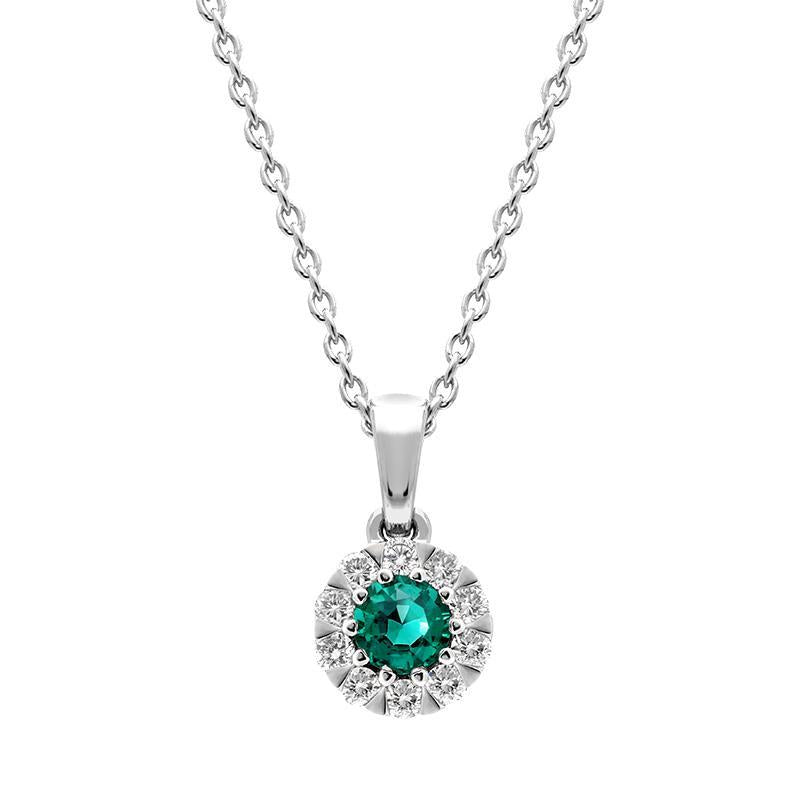 18ct White Gold Emerald Diamond Cluster Pendant P00011E Image 1