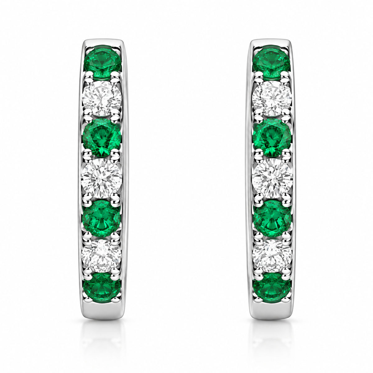 18ct White Gold Emerald and Diamond Huggie Hoop Earrings
