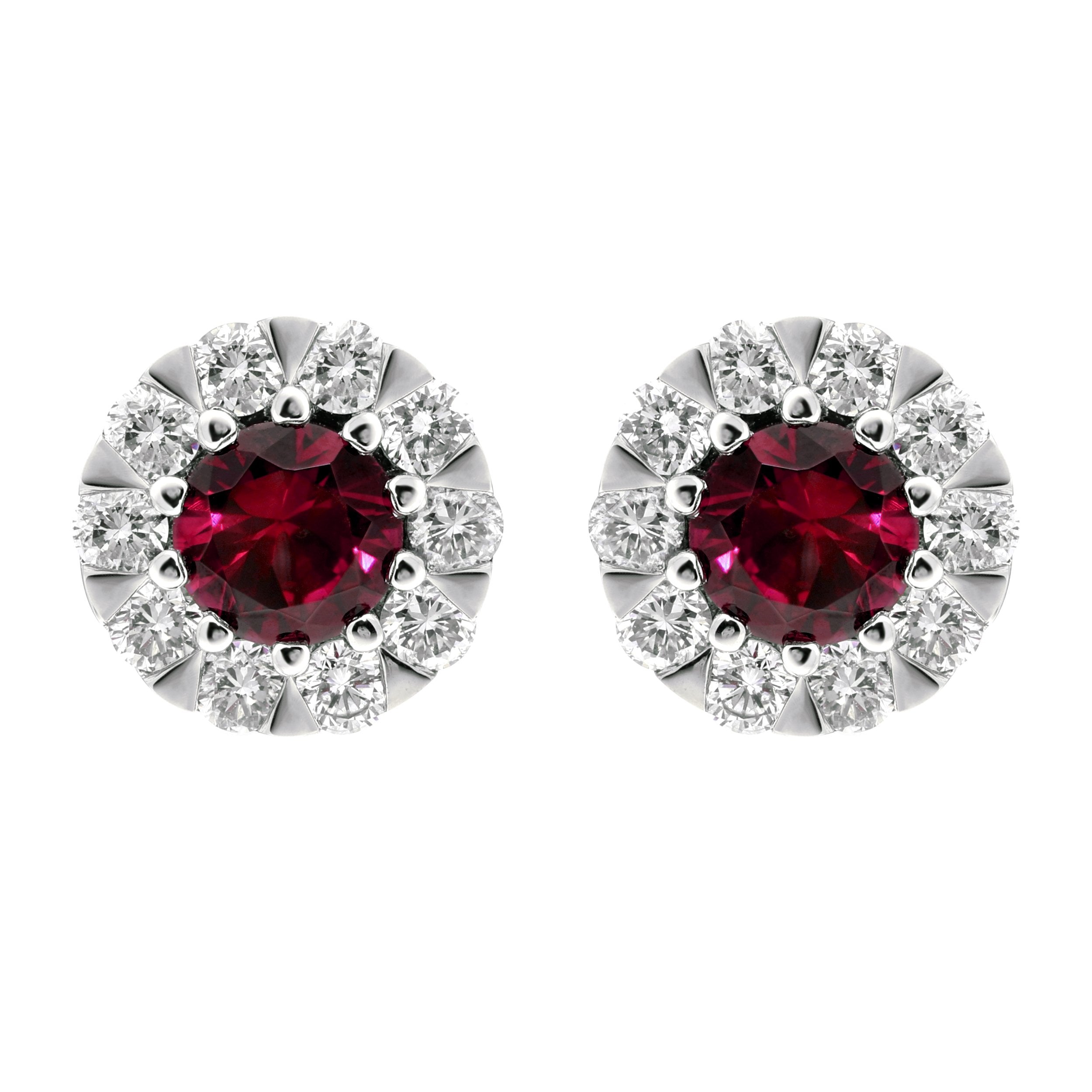 18ct White Gold Ruby Diamond Cluster Stud Earrings E01033R Image 1
