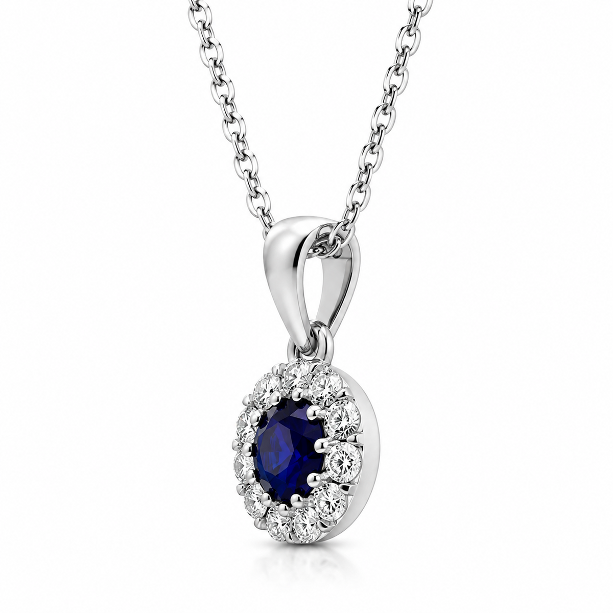 18ct White Gold Sapphire Diamond Cluster Pendant - Image 2
