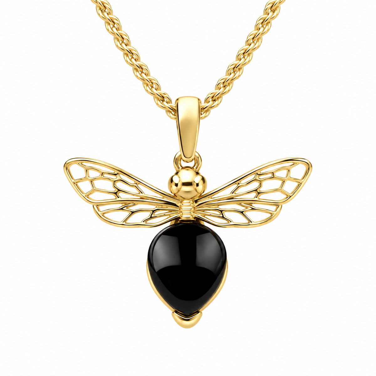 9ct Yellow Gold Small Whitby Jet Bee Necklace