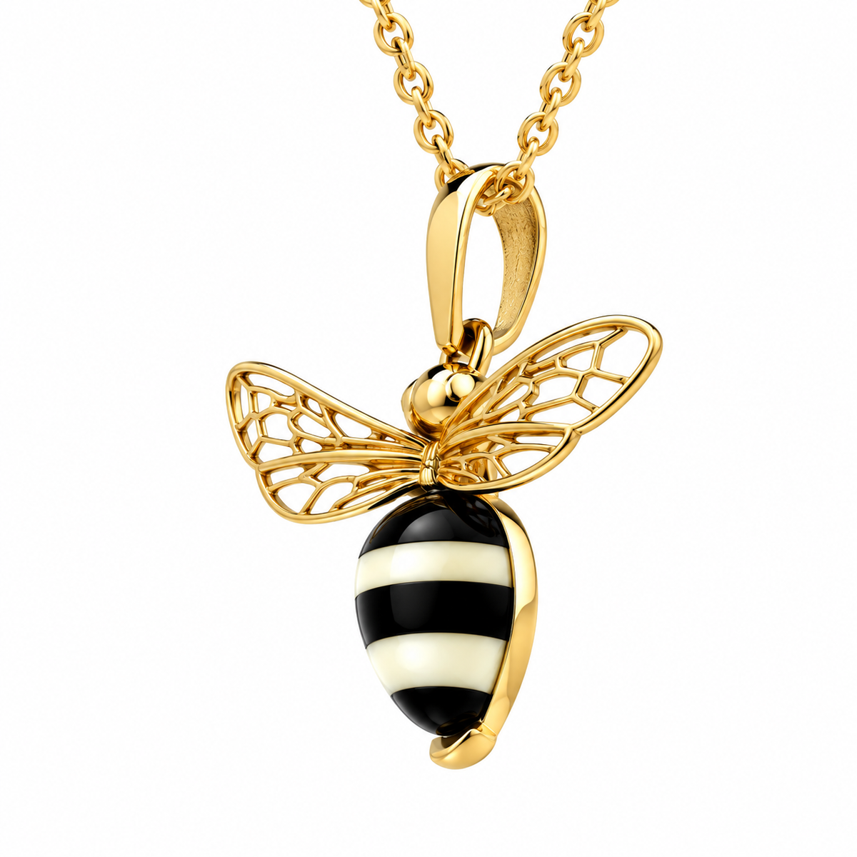 9ct Yellow Gold Whitby Jet Amber Winged Bee Necklace – Image 2