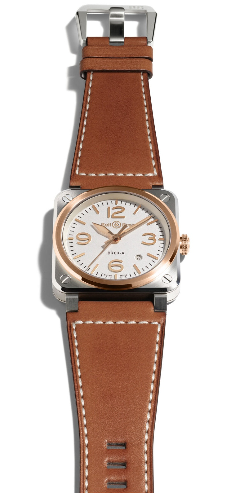 Bell && Ross Watch BR 03 White Steel And Gold BR03A-WH-STPG/SCA