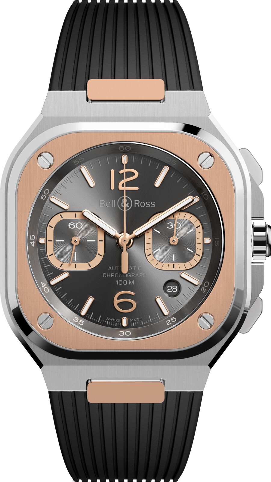 Bell && Ross Watch BR 05 Chrono Grey Steel Gold BR05C-RTH-STPG/SRB
