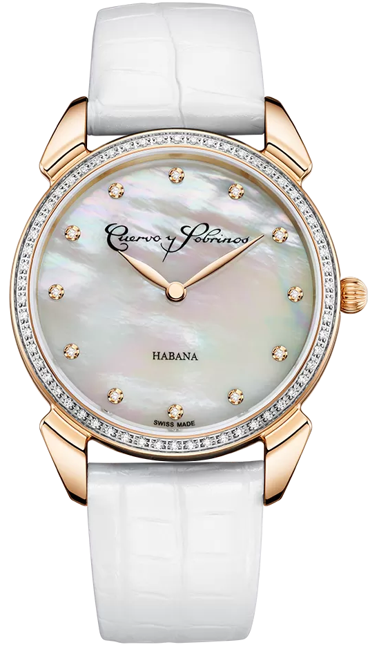 Cuervo y Sobrinos Watch Historiador Primera Dama Gold PVD Diamond White 3113.7W-S1
