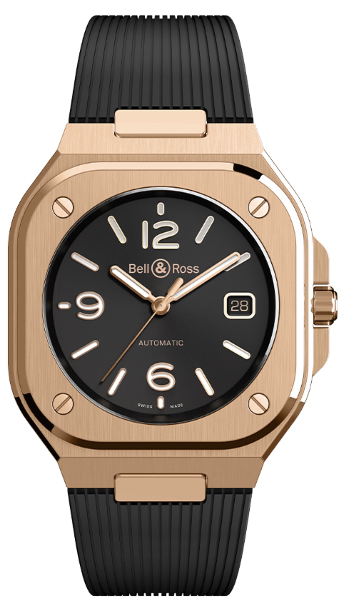 Bell & Ross Watch BR 05 Auto Black Gold Rubber BR05A-BL-PG/SRB.