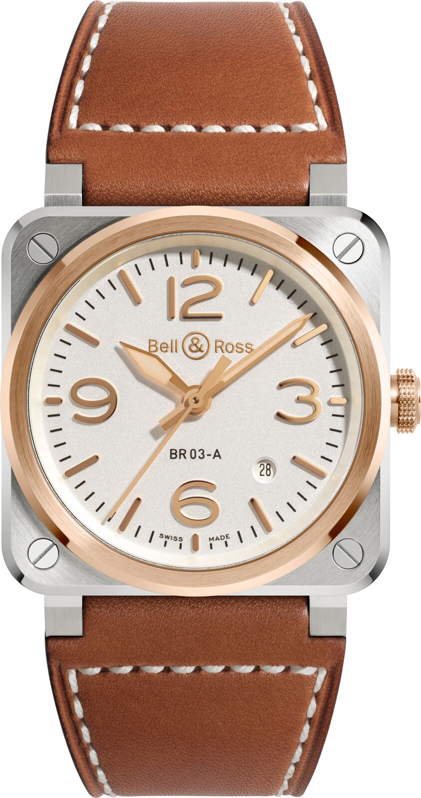 Bell && Ross Watch BR 03 White Steel And Gold BR03A-WH-STPG/SCA