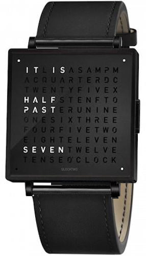 QLOCKTWO Watch W39 Black Steel Black Leather QW396BLLSBLN