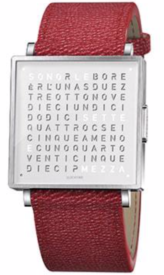 QLOCKTWO Watch W35 Pure White Red Grain Leather QW35EN7BRLGRE