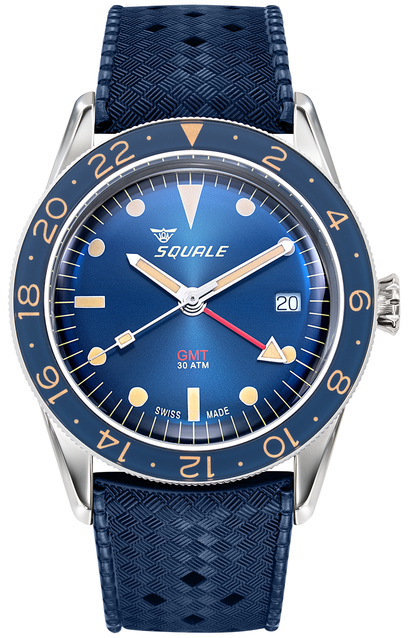 Squale Watch Sub-39 GMT Blue Vintage Rubber SUB39GMTB.HTB