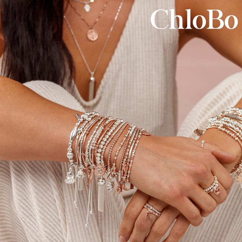ChloBo Sterling Silver Rose Gold Plated Mini Noodle Cube Open Star Bracelet CBO-019 Image 2