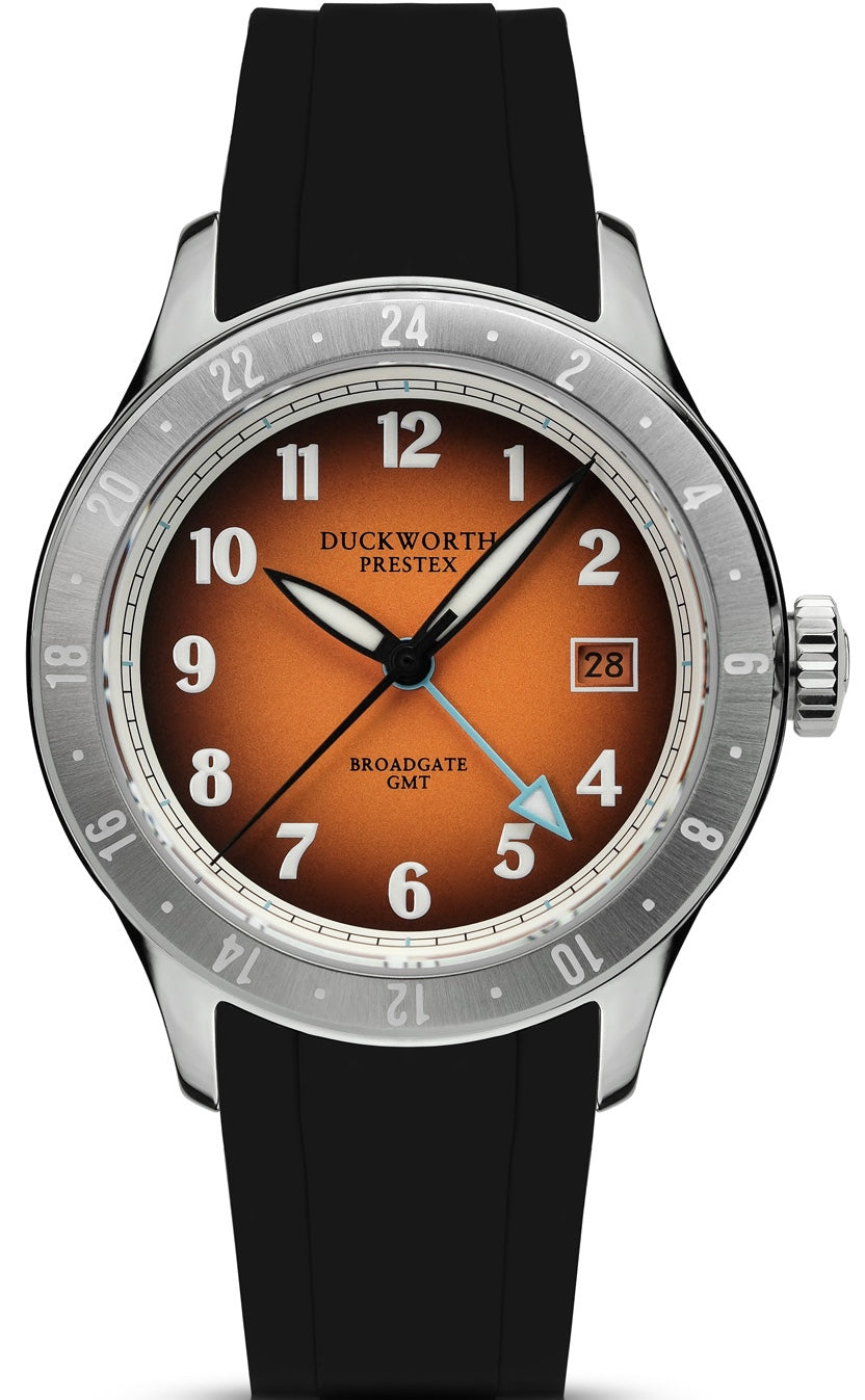 Duckworth Prestex Broadgate GMT Orange Black Rubber Watch D760-05-AR