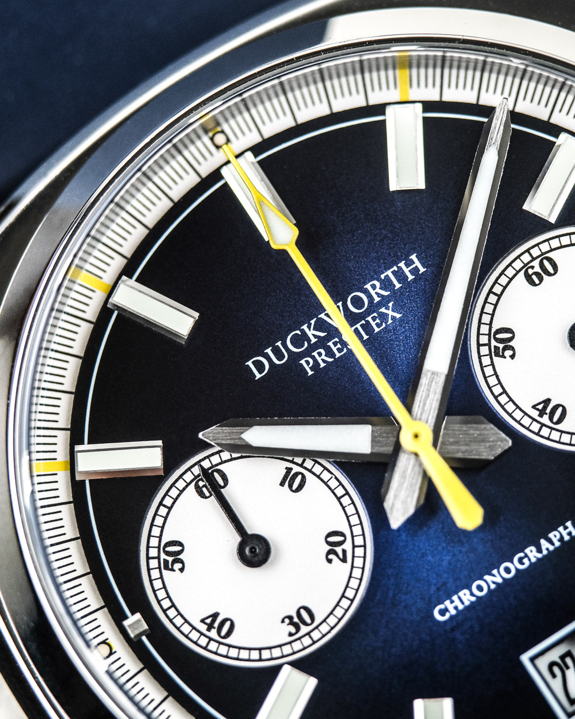 Duckworth Prestex Chronograph 42 Blue Sunburst Grey Leather Watch D550-03-G Image 4