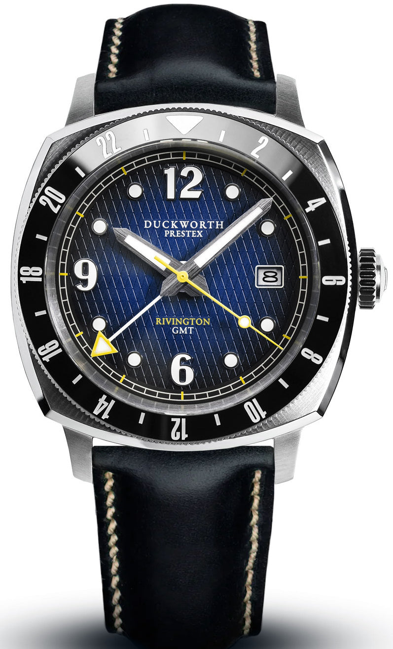 Duckworth Prestex Rivington GMT Blue Fume Black Leather Watch D489-03-A Image 1