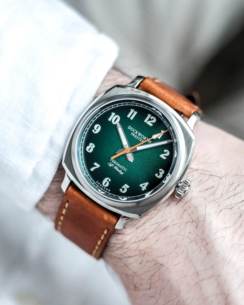 Duckworth Prestex Verimatic Green Fume Vintage Tan Leather Watch D891-04-B Image 4