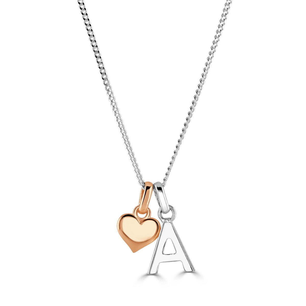 Little Star Sterling Silver Rose Gold Plated Heart Alphabet Letter Customisable Pendant LSC0385