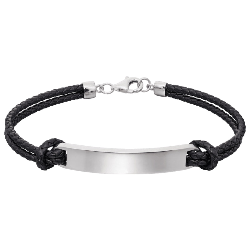 Little Star Sterling Silver Leather Loic Mens ID Tag Bracelet LSB0348