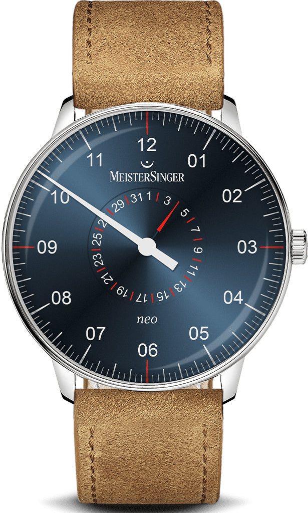 MeisterSinger Watch Neo Plus Pointer Date NED417 Suede Leather Cognac