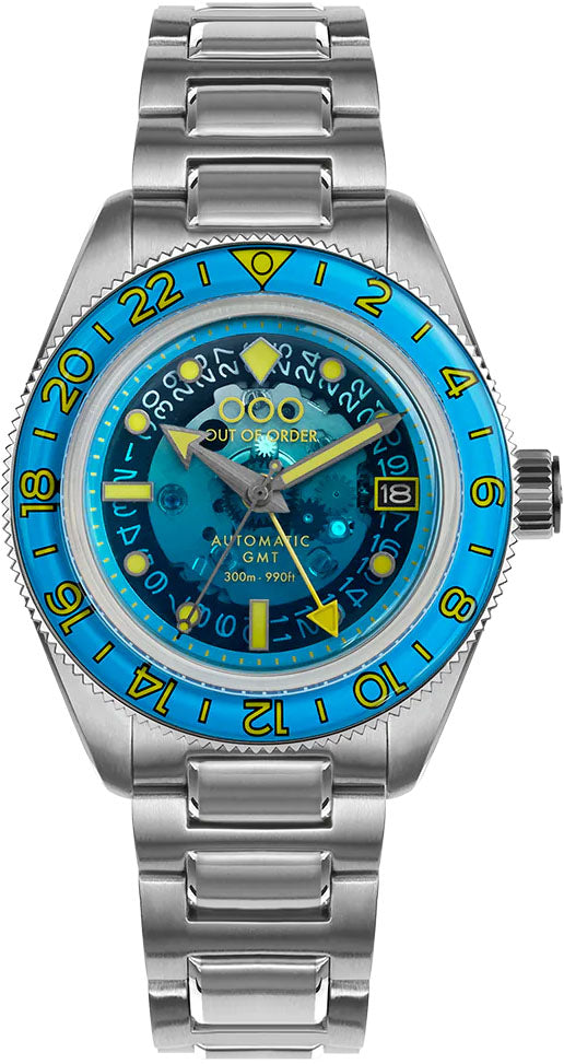 Out Of Order Shaker Angelo Azzuro Automatic GMT Limited Edition Watch OOO.001-25.AA.BAND.SS