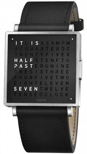 QLOCKTWO Watch W35 Pure Black Leather QW35EN6BRLSBL