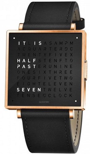 QLOCKTWO Watch W39 Rose Black Leather QW39EN6RGLSBL