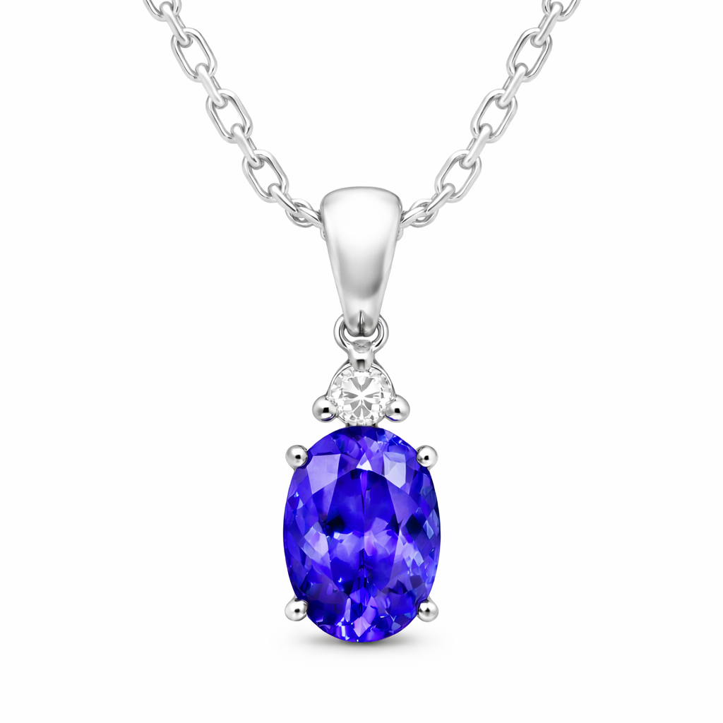 Tivon 18ct White Gold Tanzanite Diamond Oval Cut Necklace CPW1SOV6TV Image 1