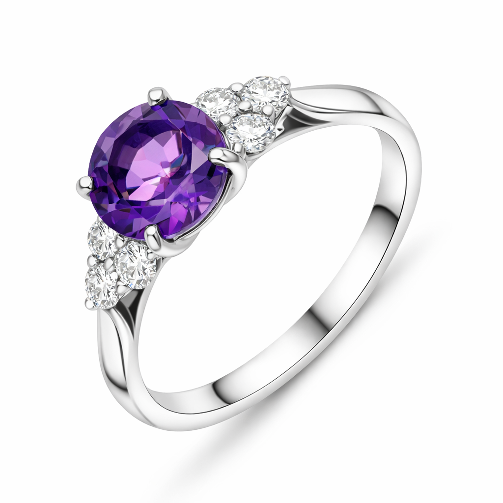 18ct White Gold 1.10ct Amethyst Diamond Cluster Ring DMN-2765 Image 1