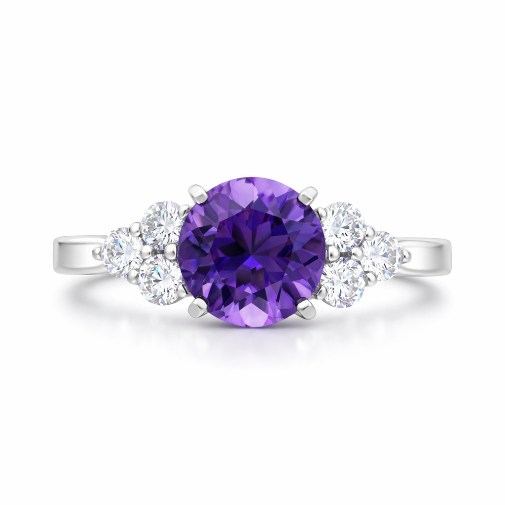 18ct White Gold 1.30ct Amethyst Diamond Cluster Round Cut Ring H870 Image 3