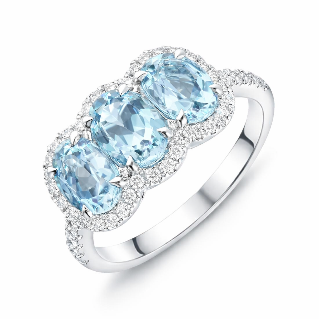 18ct White Gold 2.14ct Aquamarine Diamond Oval Cluster Ring RW-1579-SAQ Image 1