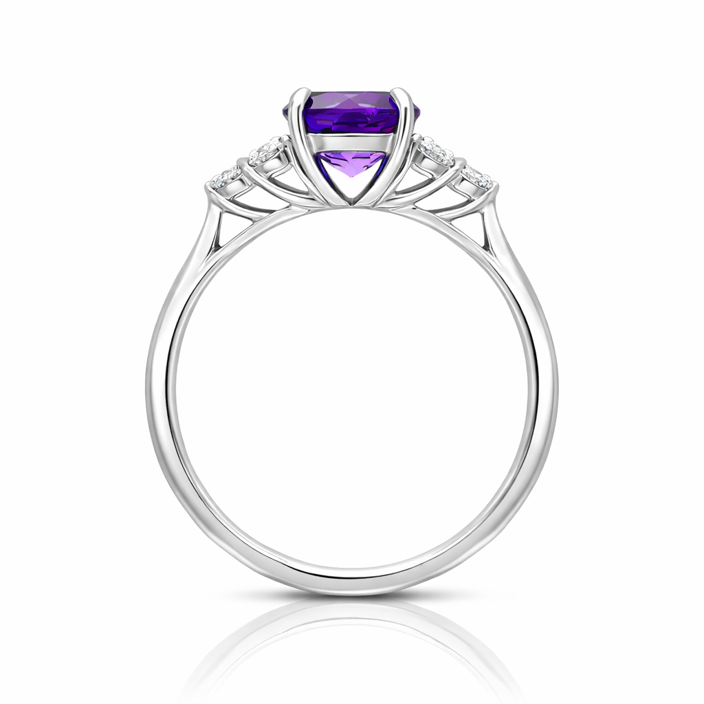 18ct White Gold Amethyst Diamond Round Cut Cluster Ring J672 Image 3
