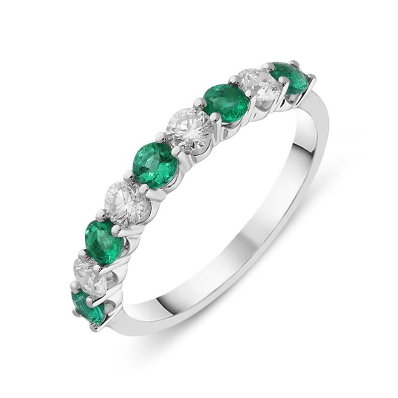18ct White Gold Emerald and Diamond Half Eternity Ring SNT-097 Image 1