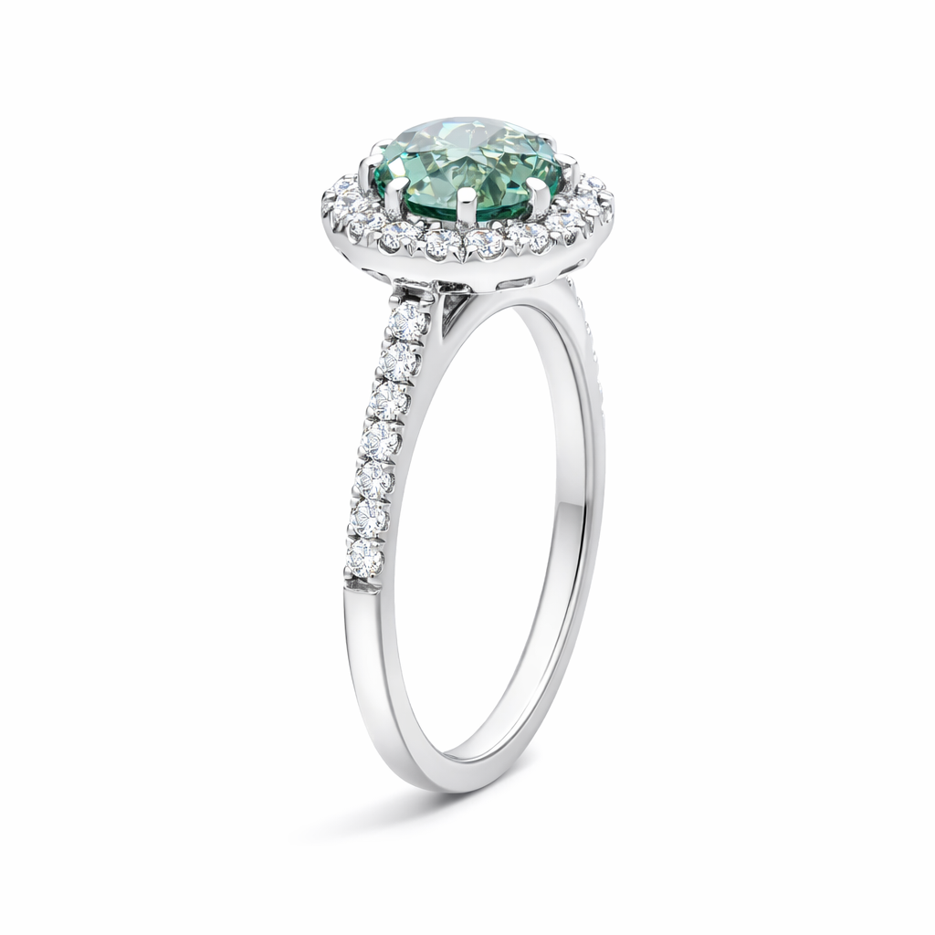 18ct White Gold Green Tourmaline Diamond Shoulder Set Octagon Cluster Ring H568 Image 4