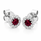 18ct White Gold Ruby Diamond Cluster Stud Earrings - Image 2
