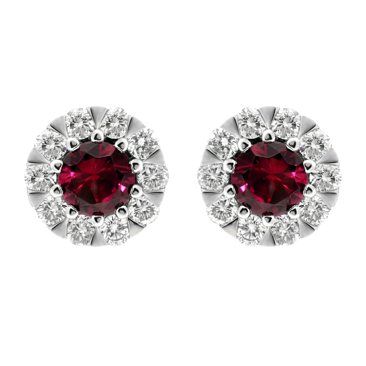 18ct White Gold Ruby Diamond Cluster Stud Earrings E01033R Image 1