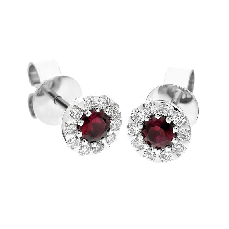 18ct White Gold Ruby Diamond Cluster Stud Earrings E01033R Image 2