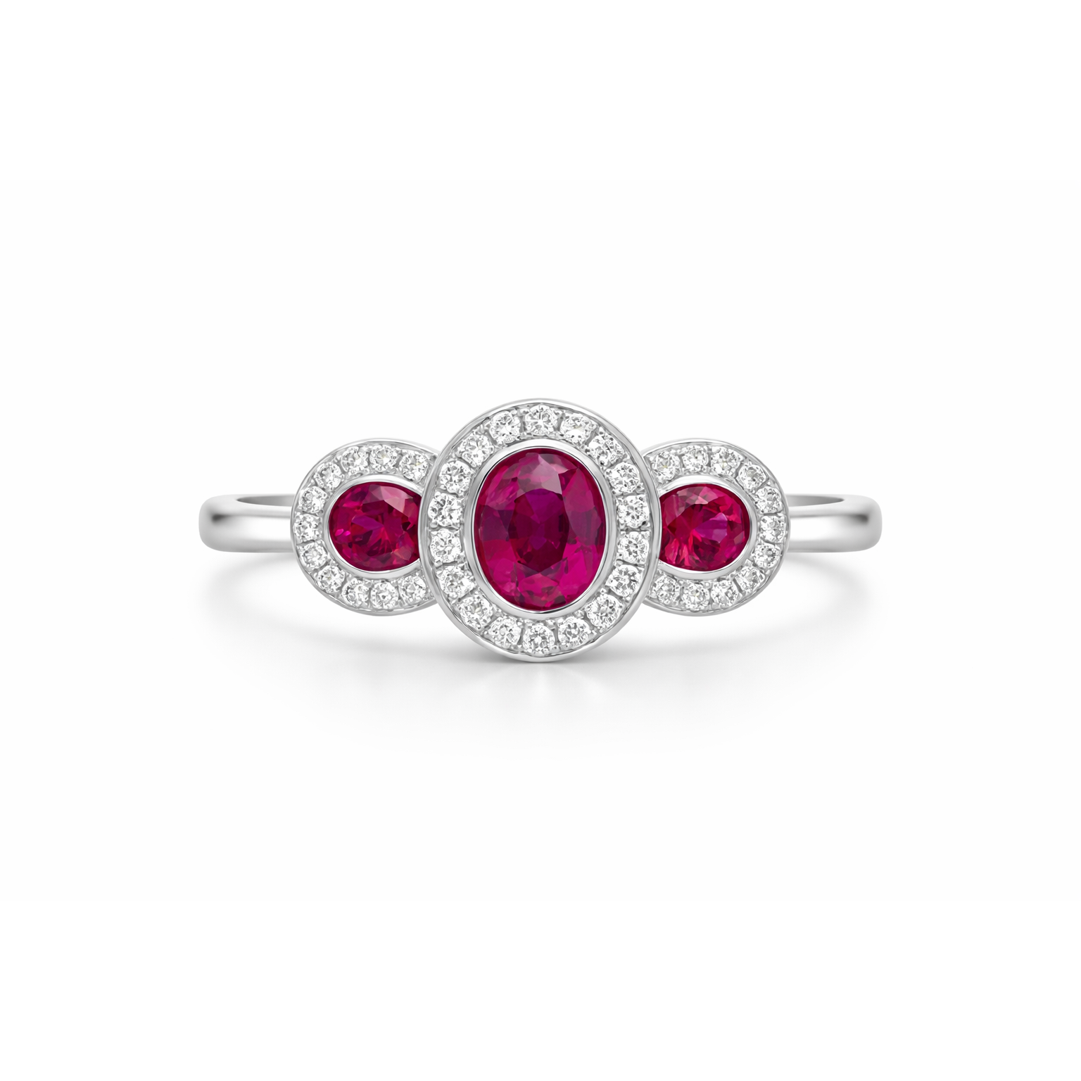 18ct White Gold Ruby Diamond Pave Oval Cluster Ring D141 Image 2