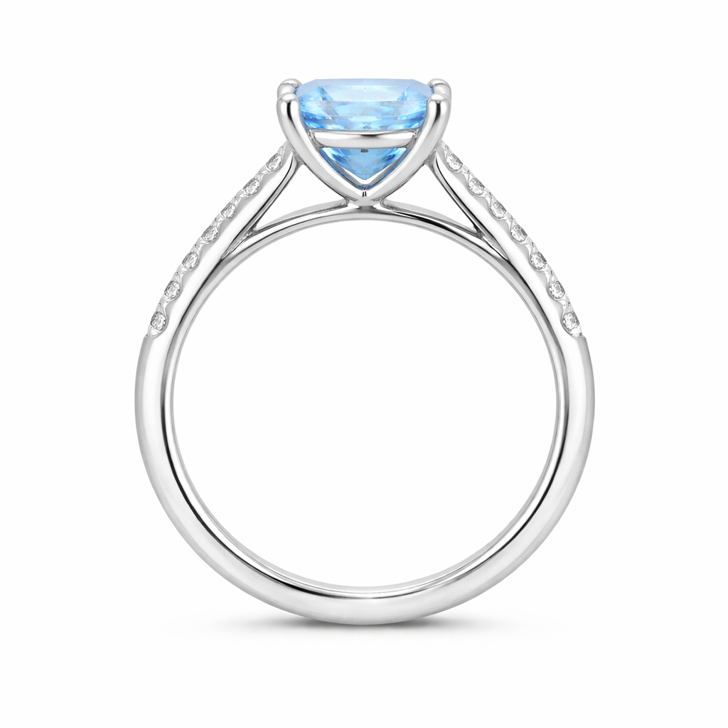 18ct White Gold Santa Maria Aquamarine Diamond Cushion Pave Should Ring RW-1806-SAQ Image 3