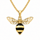 9ct Yellow Gold Whitby Jet Amber Winged Bee Necklace