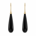 9ct Yellow Gold Whitby Jet Bomb Drop Long Hook Earrings