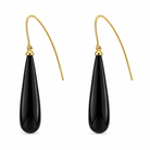9ct Yellow Gold Whitby Jet Bomb Drop Long Hook Earrings – Image 2