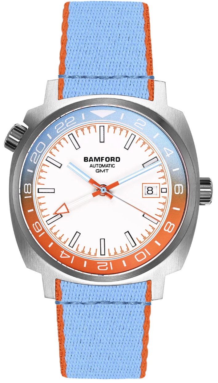 Bamford Summer GMT Caribbean Blue &amp; Flame Orange Watch GMT-5