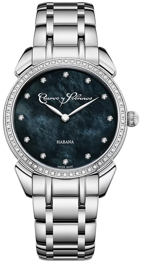Cuervo y Sobrinos Watch Historiador Primera Dama Diamond Black Bracelet 3113B.1N-S1