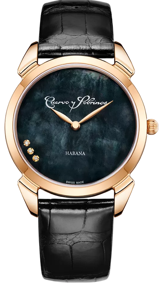 Cuervo y Sobrinos Watch Historiador Primera Dama Gold PVD Black 3113.7N