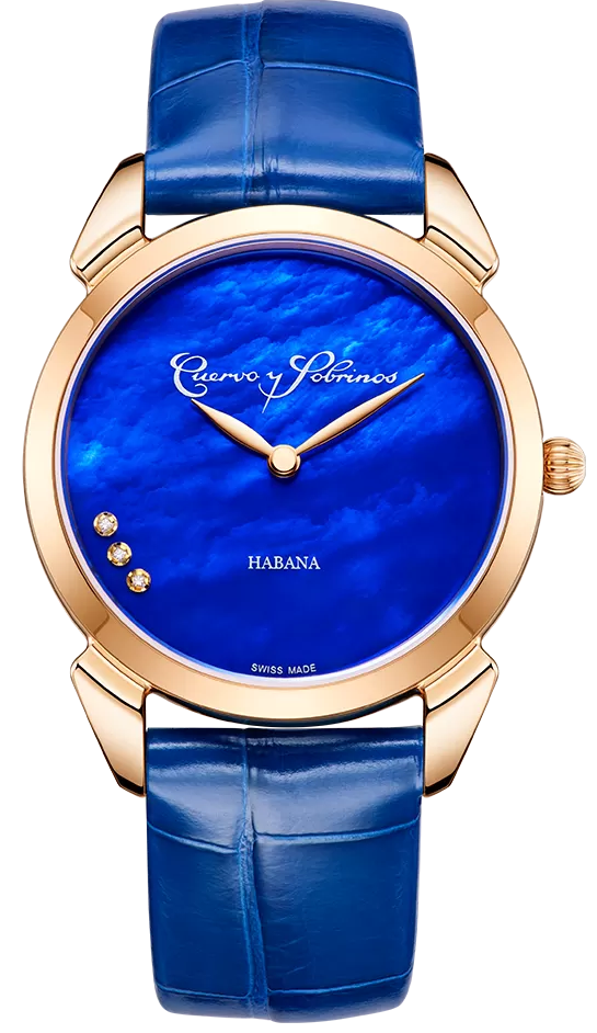 Cuervo y Sobrinos Watch Historiador Primera Dama Gold PVD Blue 3113.7B