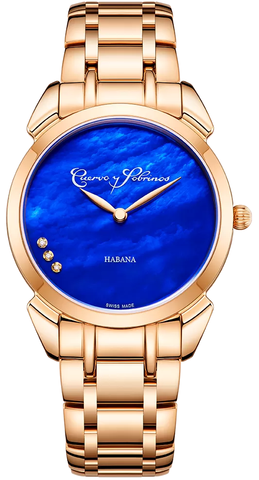 Cuervo y Sobrinos Watch Historiador Primera Dama Gold PVD Blue Bracelet 3113B.7B