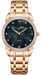 Cuervo y Sobrinos Watch Historiador Primera Dama Gold PVD Diamond Black Bracelet 3113B.7N-S1