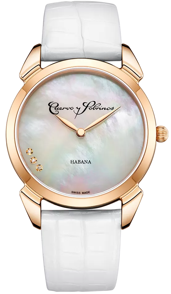 Cuervo y Sobrinos Watch Historiador Primera Dama Gold PVD White 3113.7W