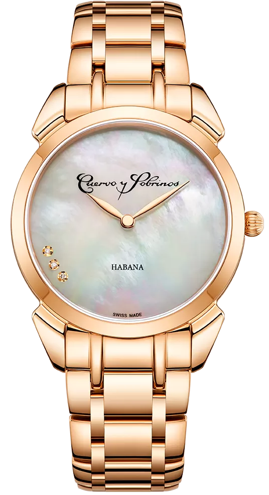 Cuervo y Sobrinos Watch Historiador Primera Dama Gold PVD White Bracelet 3113B.7W
