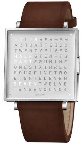 QLOCKTWO Watch W39 Fine Steel Vintage Brown Leather QW39EN3BRLSVB